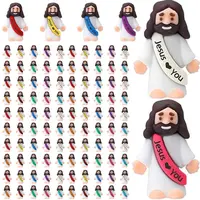 50/100PCS Mini Rubber Jesus Figures, Multicolor Original Design "Jesus Loves You" Hide and Seek Toys, Religious Decor Ornaments for Desk Room Decor, Father's Day Easter Christmas Party Favors, School