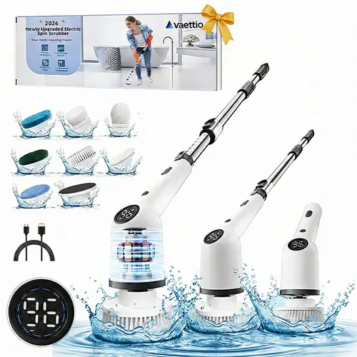 【Mother's Day gift】Electric Spin Scrubber Cordless Shower Scrubber with lPX7Waterproof  Brush Multi-Surface UseLong Battery Life 3 Adjustable Speed Extendable Handle 9Replaceable Brush Heads Multi-Purpose Cleaning Kit forBathroom Kitchen Utensils, Cool Te