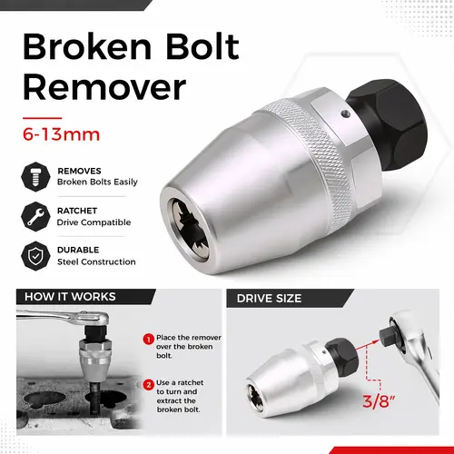 GJANSH 6-13mm Broken Bolt Extractor Set - Metal Damaged Stud Remover Tool for Impact Wrench and Ratchet, Non-Electric Manual Operation,Summervibes