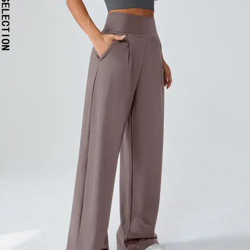 Women's 360g Loose Pocket Wide-Leg Pants, Casual Sportswear for Running, Cycling and Exercise, Athleisure Style Bottoms for Daily Wear, Plain Bottoms, Activewear Bottoms, Athletic Bottoms, Fitness Workout Pants, Fitness Training Pant