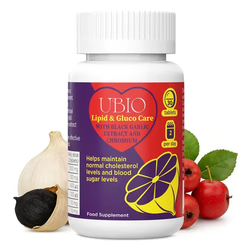 UBIO Lipid & Gluco Care Dietary Supplement Tablets - Blood Sugar Control Blended Vitamins & Minerals Supplement with Aged Black Garlic (SAC), Hawthorn, Chromium, Selenium, CoQ10, Zinc for Lipid Balance