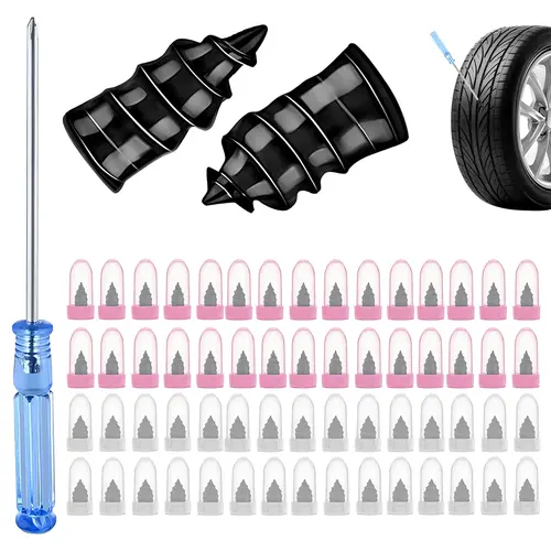 Tire Repair Tool Kit - 60 PCS with 2 Sizes Fit Holes Spiral Screws Rubber Nails, Fast Self-Service Tubeless Tire Puncture Fixer for Car, Bicycles (Ideal for Bike Owners)