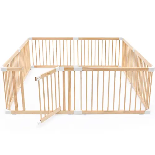 [sohochic] HARPPA Wooden Baby Gate Playpen Adjustable Play Yard for Infants & Toddlers, Natural Finish Baby Fence, Non-Toxic Pinewood, Foldable DIY Shapes, Baby Items