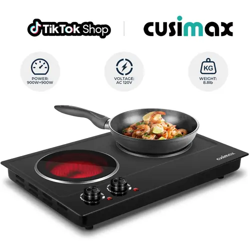 CUSIMAX Dual Control Ceramic Electric Hot Plate - Double Burner Infrared Stovetop, Safety Shut-Off, US Plug, Energy-Efficient Multi-Burner Wireless Induction Hob, Household Kitchen Appliance, Induction Stovetop,SummerFinds,home essentials