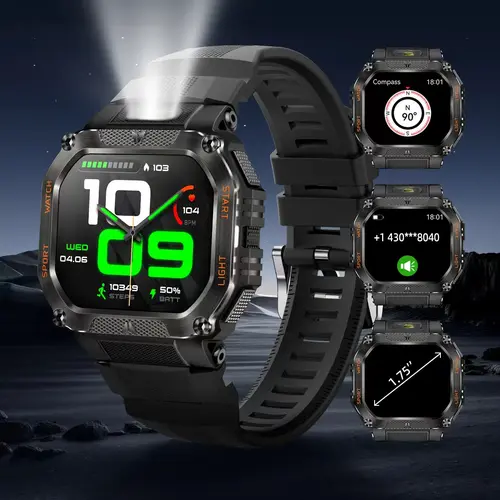 2026 Manly Style Multifunctional Fitness Smartwatch for Men - Wearable Electronic Device with LED Digital Screen, Bluetooth Calls, Message Reminders, Sports Mode Ready, Voice Assistant, Weather Push, Stopwatch, Timer, Android & iPhone Compatible