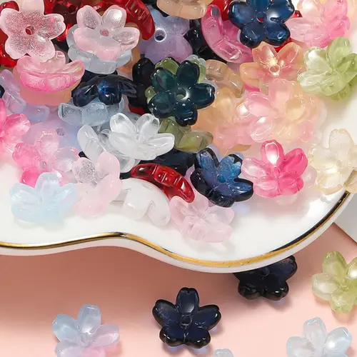 100pcs 11mm Sakura Glass Beads, Transparent Gradient Flower Cap Beads, DIY Mix Beads, DIY Jewelry Making, Necklace, Bracelet, Earrings, Hair Accessories, Diy Beading Accessories, DIY Jewelry Decoration, Decorative Beads, Craft Beads, Beads For Crafts