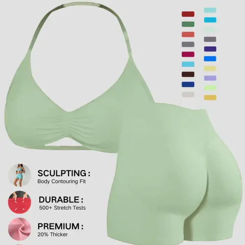 Women's Two-Piece Set, Solid Color Halter Top & High Waist Shorts, Sporty Breathable Quick-Dry for Yoga Gym Workout Running, Breathable Activewear Workout Sets Women