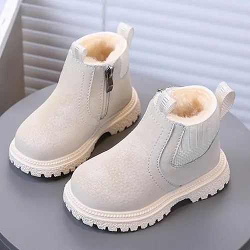 New Winter Ankle Boots for Kids, Fleece Lined, Fuzzy Boots, Side Zipper, Non-Slip Sole, Comfortable Casual Outdoor Shoes, Unisex