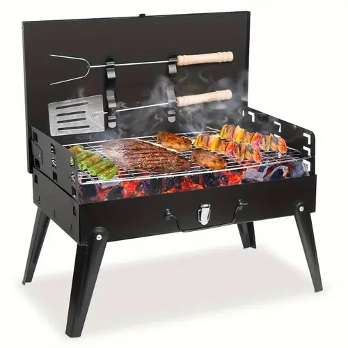 6Pcs Portable Charcoal Grill Set - All-in-1 BBQ Tools Kit for Outdoor Cooking Equipment, Portable BBQs, Backyard Gear, Easy Assembly, Camping Accessories for BBQ Lovers