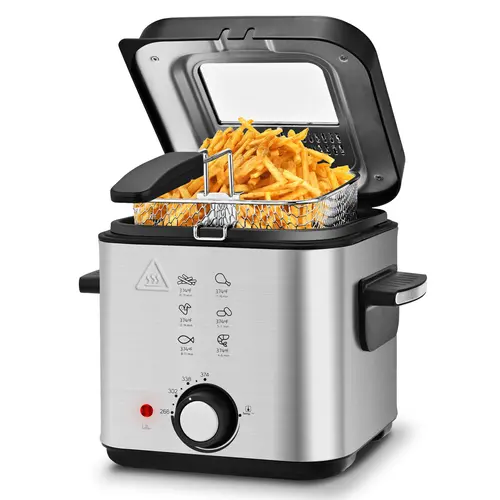 SUSTEAS Deep Fryer with Basket 1500W Electric Fryer2.6QT/1.5QT Non-Stick Inner Pot Temperature Control Removable Lid Easy Clean Cooker for Small Households summerwins,home essentials