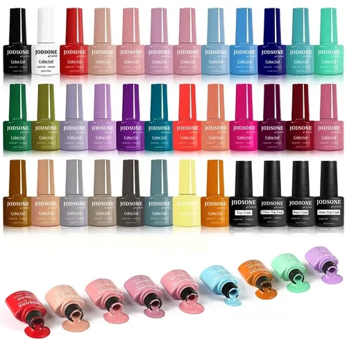 JODSONE 36PCS 32-Color Gel Nail Polish Set, Same Color Same Bottle | No Wipe Base/Top Coat, Matte & Glitter Options, Professional Salon-Grade Gift