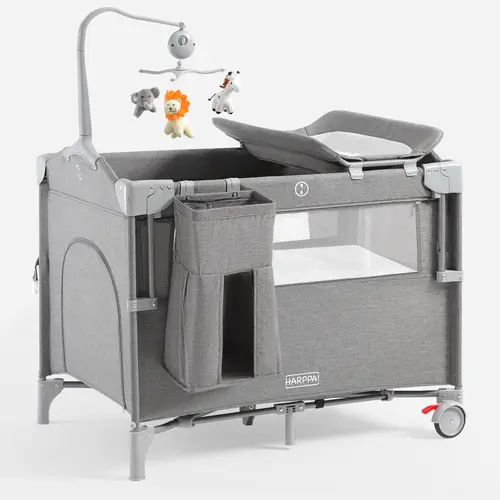 [sohochic] HARPPA 5-in-1 Pack and Play Baby Bassinet & Playard, Bedside Sleeper with Mattress, Rocking Bassinet for Baby, Diaper Changing Baby Cribs, Foldable Playpen for Travel
