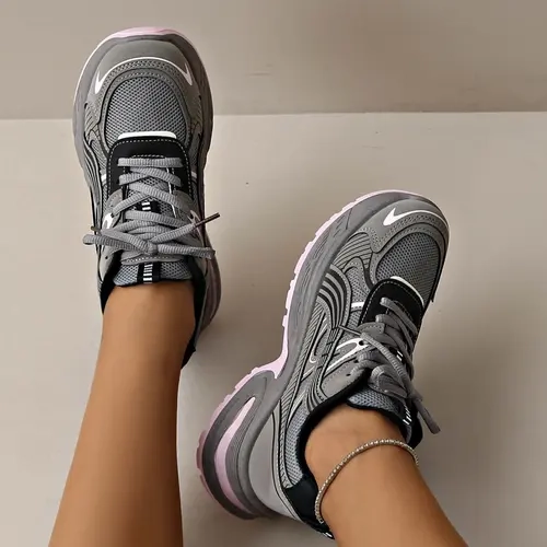 Women's Casual Breathable Mesh Sneakers, Thick Sole Height Increasing Dad Shoes, New Fashion Comfortable Outdoor Walking Shoes, Sportive Patchwork Sneakers, Sports Sneakers, Patchwork Design Sneakers, All Seasons Sneakers, Casual Sneaker Trainer