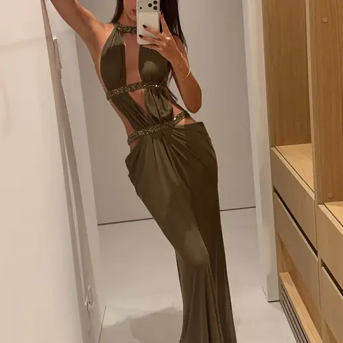 Women's Sexy Backless Contrast Sequin Sleeveless Maxi Dress, Elegant Backless Design Evening Gown, Formal Bodycon Mermaid Dress for Wedding, Parties and Vacation, Beach Sundress for Summer