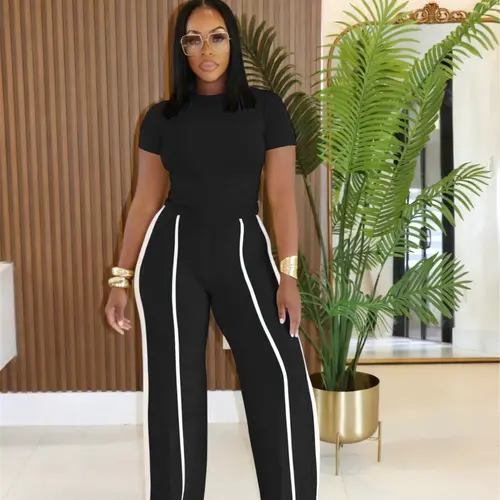 USBOUTIQUE CHIC Women's 2026 Spring Two Piece Set Short Sleeve Top & Comfortable Pants Casual Lounge Outfit for Everyday Wear