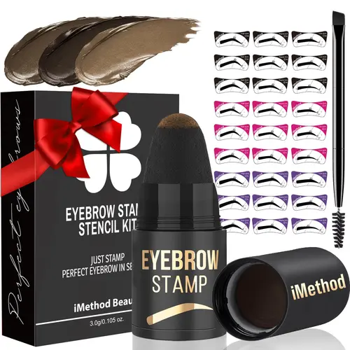 iMethod Vegan & Cruelty-Free Makeup Eyebrow Stamp Kit - Eyebrow Stamp with 27 Stencils, Natural Look, Easy to Use, Black Brown