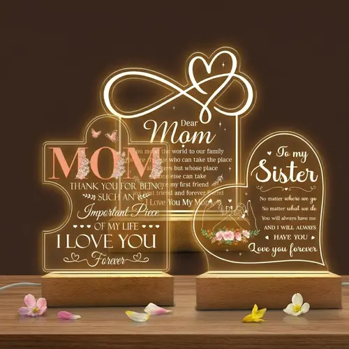 SANDJEST Acrylic Plaque Night Light with Wood Base, USB Powered Corded Warm Light, Home Table Bedside Decor, Festive Gift for Mom, Sister, Bestie, Christmas Gift Cozy Fall