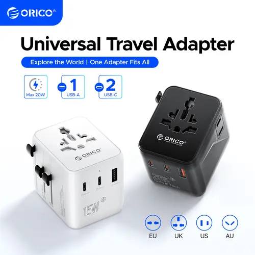 ORICO Multifunctional Cordless Universal Travel Adapter - USB-C Fast Charging USB Adapter, European Charger, USA Compatible, Protection Functionality for Cellphone, Electronic Devices-UA AC