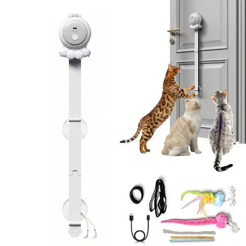 HAPPYCODE 2-in-1 Interactive Cat Toy - Rechargeable Automatic, Dual Speed, Suction Cup Design, 2 Modes, Animal Print, Universal Fit, Indoor Use, Puzzle Teaser Toy for All Cats