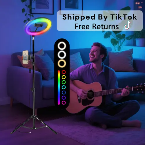12in LED Selfie Circle Light, Ring Light with Stand, Max 43inch/110cm Tripod Stand, 2 Holders for Phone,  5000K Color Temperature for Live Streaming, Barber, Makeup, YouTube, Tiktok#christmas vlog Adjustable RGB Set#ring light shade
