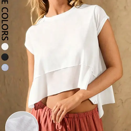 Women's Casual Summer Chic Outdoor Basic Fitted Round Neck T-Shirt Top, Minimalist Sporty Daily Wear, Comfortable and Stylish, Casual Stylish Tee, Perfect for Everyday Use, Womenswear, Piece