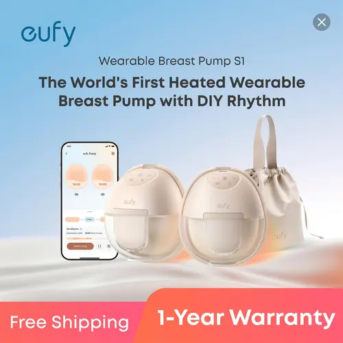 [LIVE] eufy S1 Heated Wearable Nursing Pump, Wearable Breastfeeding Pump with Industry-Leading HeatFlow Tech, App-Controlled OptiRhythm, Hospital-Grade Suction, Leakproof, Slim, Ultra-Quiet for In-Bra Use, 30% More Output