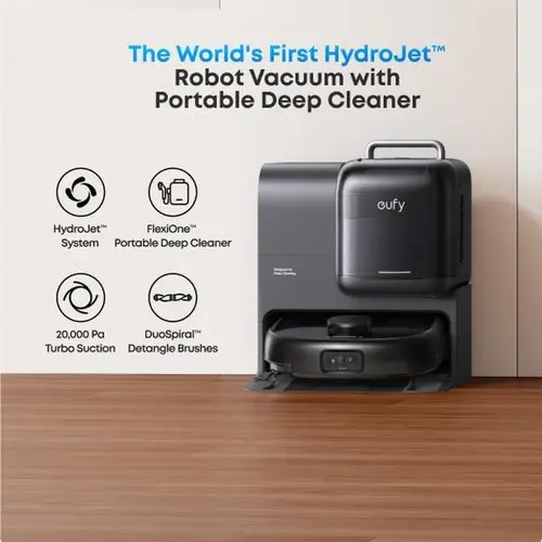 eufy E28 Omni Robot Vacuum, Vac-Mop-Combo, HydroJet System,with Portable Deep Cleaner for Carpet,20,000Pa Turbo Suction,Zero-Tangling,Corner to Edge Deep Cleaning,with auto All-in-One Station