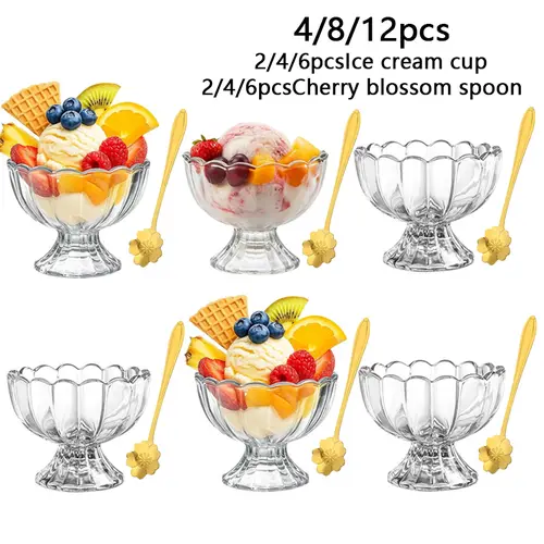 Tulip-Shaped Glass Dessert Serving Bowls/cups Set, Kitchen Tableware, Perfect for Ice Cream, Fruit Salad, Snacks, Cocktails & Christmas Parties