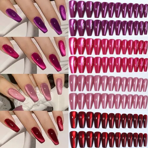 96pcs Box Medium Square French Cat Eye Press-On Nails, Glossy Finish Acrylic Tips for Women and Girls, Daily Use and Parties, Nail Art Kits, Nails Press Ons