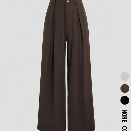 Women's Vintage Elegant Loose Pleated Wide Leg Pants, Casual Comfortable Fabric High Waist Trousers