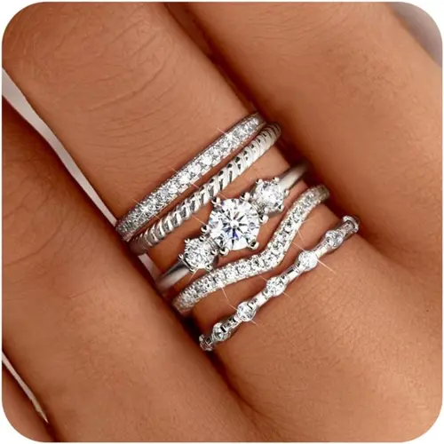 5 Pcs Stackable Finger Rings for Women 14K Gold Plated Minimalist Non Tarnish Cubic Zirconia Thumb Ring Set Dainty Knuckle Ring Trendy Statement Stacking Rings Set Size 5-10 Fashion Rings Ring Jewelry
