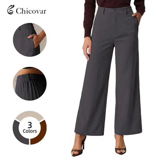 Chicovar Women's Lightweight Corduroy Pants, High-Waisted, Wide-Leg Pants, Casual Trousers with Side Pockets & All-Season Comfort, Summervibes
