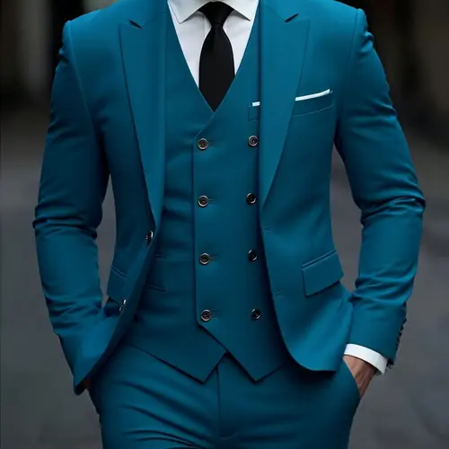 Men's 3-Piece High-Quality Business Office Suit Set Outfit, Double-Breasted Waistcoat Groom and Best Man Formal Suit for Weddings and Parties (Coat, Vest, Trousers) Pockets Formal Wear, Long Sleeve