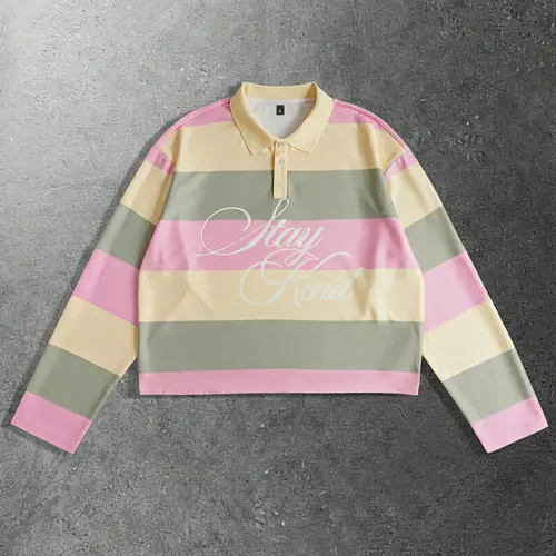 Men's Striped Polo Neck Long Sleeve T-Shirt, Classic Casual Street Style, Spring & Fall Fashion, Fitted Casual Comfy Streetwear Sweatshirt, Unisex Design, Tops, Menswear