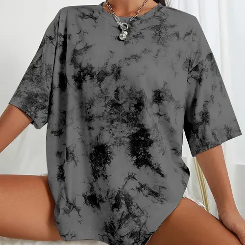 Women's Tie-Dye Loose Fit Oversize Drop Shoulder Short Sleeve T-Shirt, Streetwear Street Style Sporty Top, Casual Fashion Tee for Daily Wear