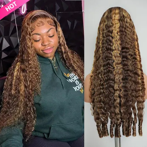 【Hot Sale】Lemoda P4/27 Honey Blonde Burmese Curly  Highlight HD Transparent 13x6 Full Lace Frontal Wigs Pre Plucked 15A Virgin Human Hair Wigs for Womenly End 200% Density