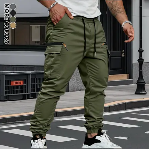 Men’s cargo pants with tapered ankle and rolled hem design — durable non-stretch casual outdoor pants suitable for everyday wear
