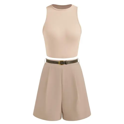 BTFBM Two-Piece Sets for Women Spring Matching Set Sleeveless Tank Knit Tops Shorts Business Clothing Vacation Outfits