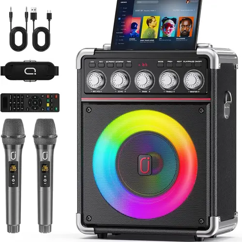 JYX  Karaoke Machine for Adults with 2 Wireless Microphones, Portable Bluetooth 5.3 Speaker with Bass/Treble/Echo Adjustment, PA System with Remote Control, Supports TWS/TV/TF Card/USB/AUX tiktokshopbacktoschool