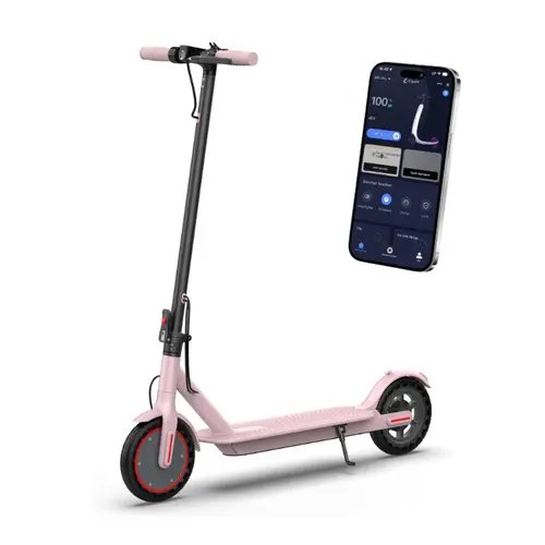AOPO Foldable Portable Electric Commuting Scooter for Adults, 350W Brushless Motor, 8.5-in Tires, 19mph Top Speed, 12-16 mi Range, App Control Support, Dual Braking System, Aluminium Frame, 14.8 kg, Pink (Compatible with Bike Accessories)