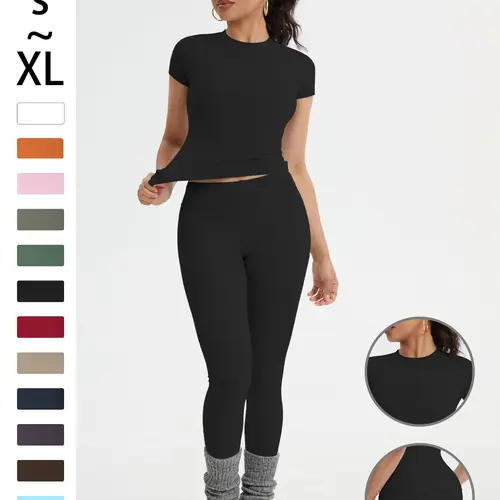 Women's Sportswear Set, Slim-Fit Short-Sleeve Top and High-Waisted Yoga Pants, Ideal for Gym, Running and Outdoor Activities, Gym Yoga Outfit, High Stretch Activewear, Running Workout Suit, Sporty Style Outfits, Fitness Wear, Athletic Sportswear