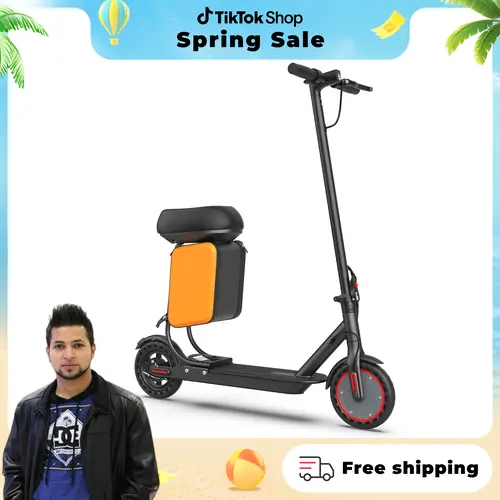 SummerVibes AOPO Folding Commuter Electric Scooter for Adults, 8.5" Solid Tires, 350W Motor, 19 MPH Speed, 16 Mi Range, 264 lbs Load Capacity, Aluminum Alloy Frame with Seat, Folding Commuter Scooter