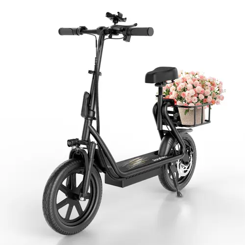 SummerVibes AOPO Adult Electric Scooter with Seat Pet-Friendly Foldable Portable Scooter 22 mph Top Speed 500W Motor 14-inch Tires 48V Battery 20-27 Miles Range LCD Display