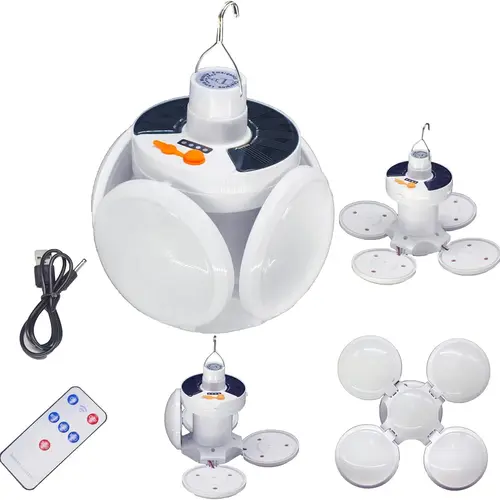 BougeRV  Portable Solar Camping Lantern, Foldable Led Football Bulb with Hook, Rechargeable USB Table Flashlights for Home, Office, Tent, Outdoor Emergency Outages Lighting, Camping Gear