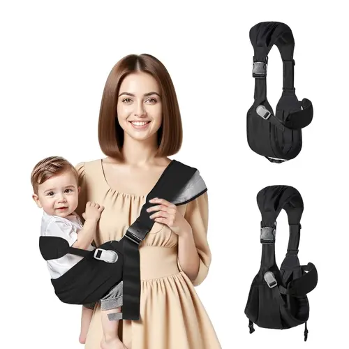 Yemyig Hands-Free Baby Carrier - 2026 New Adjustable Shoulder Straps Folding Sling with Waist Harness, Portable Lightweight Non-Slip Hip Seat, Fits 10-40lbs (Black), Hands-Free Baby Carriers