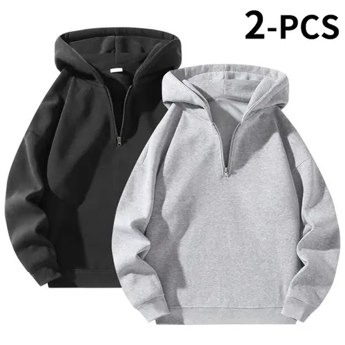 2-Pack Men’s Half Zip Hoodies – Oversized Loose Fit, Drop-Shoulder Streetwear Pullovers