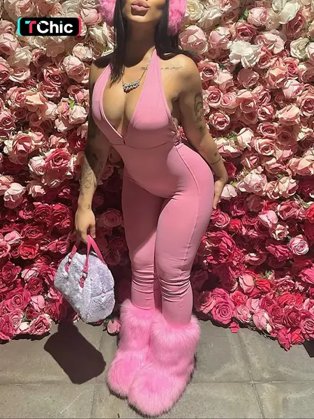 Women's Sexy Backless Halter-Neck Party Jumpsuit, Sleeveless High-Waist Butt-Lifting Slim-Fit Jumpsuit, Womenswear Fashion for All Seasons