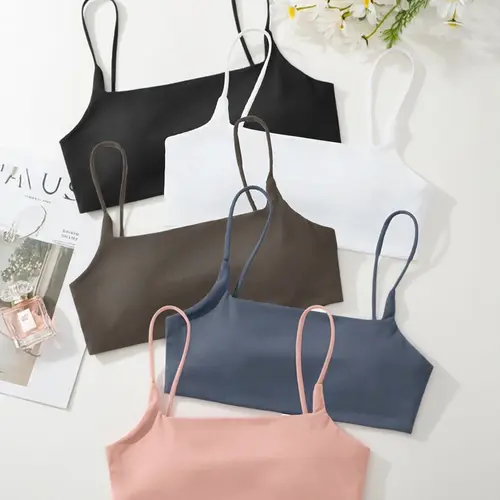 Women's High Elastic Breathable Plain Sporty Bra Set, Comfortable All-Season Casual Underwear, 5-Piece Pack, Wireless Design, Yoga Sports Bra