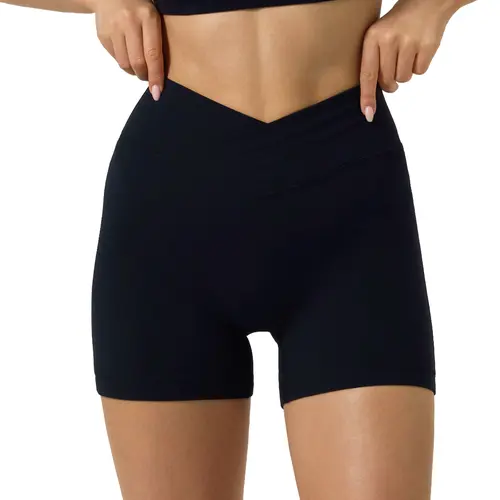 PAVOI Women's 4" High Rise V-Crossover Opaque Biker Shorts - Buttery-Soft FlexFlow Fabric, Clean Modern V-Line Waist, Athletic Cut, Quick Dry, Moisture-Wick, Breathable, Sporty Chic Elastic Fitness Training Shorts