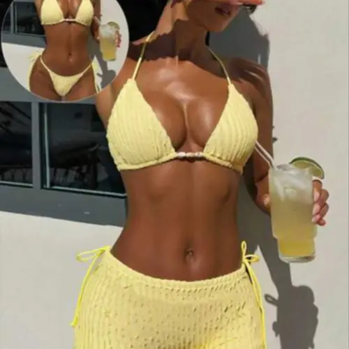 Women's Fashion Embroidered Bikini Set, Three-Piece Swimsuit for Beach Vacation and Pool Party, Casual Stylish Swimwear, Fashion Beachwear Swimwear, Beachwear Swimsuits